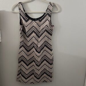 Soprano Black and Cream Chevron Mini Dress